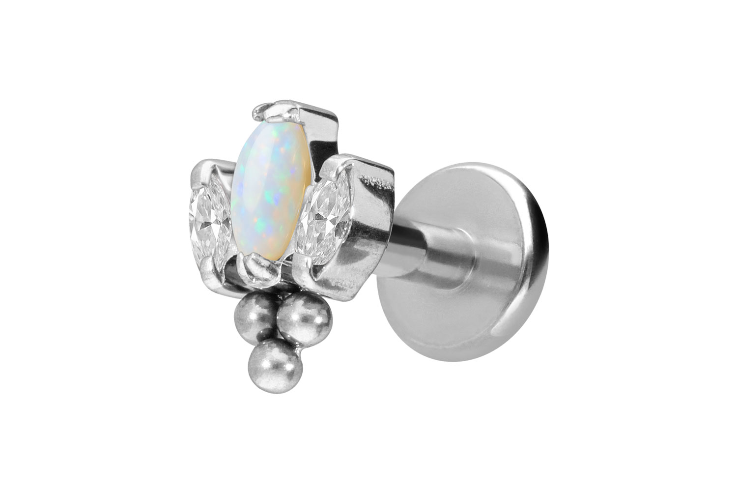 Titan Labret Piercing mit Innengewinde LOTUSBLÜTE + 3 KUGELN